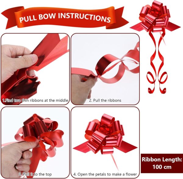 20 Pcs Christmas Pull Bows, 5 Inch Gift Bows with Ribbon Red Large Bows for Gifts Gift Wrapping Supplies Present Bow Gift Bow for Christmas Decor Xmas Wedding Gift Baskets Gift Box(Red) 5