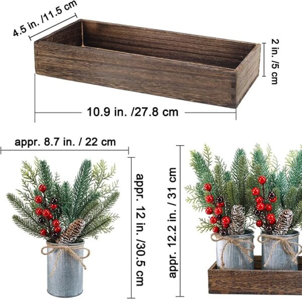 Christmas Farmhouse Centerpiece Rustic Wood Tray 3 Galvanized Pots 5