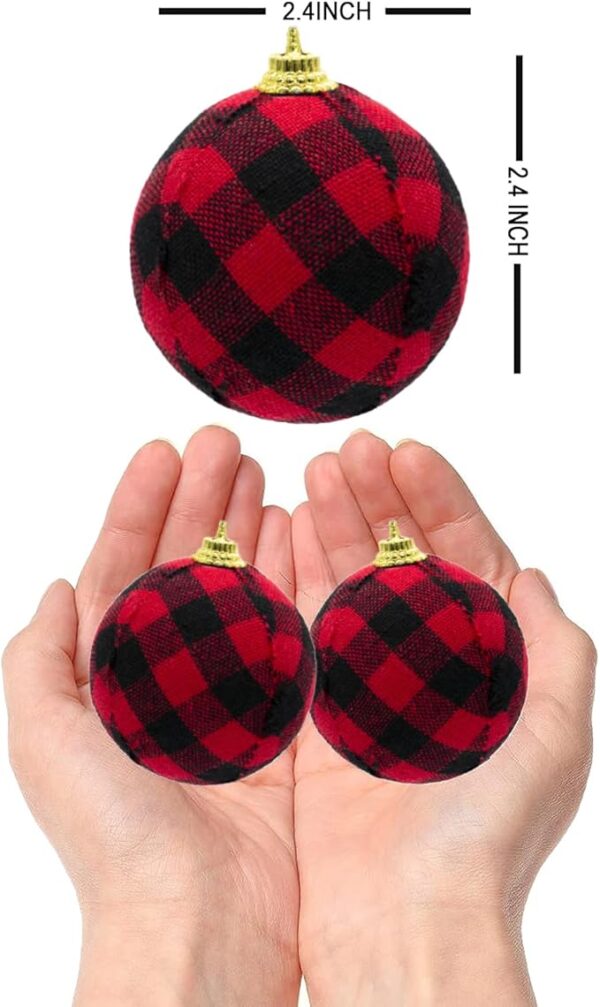 12pcs Christmas Ball Buffalo Plaid Fabric Christmas Balls 2.4"/60mm 5