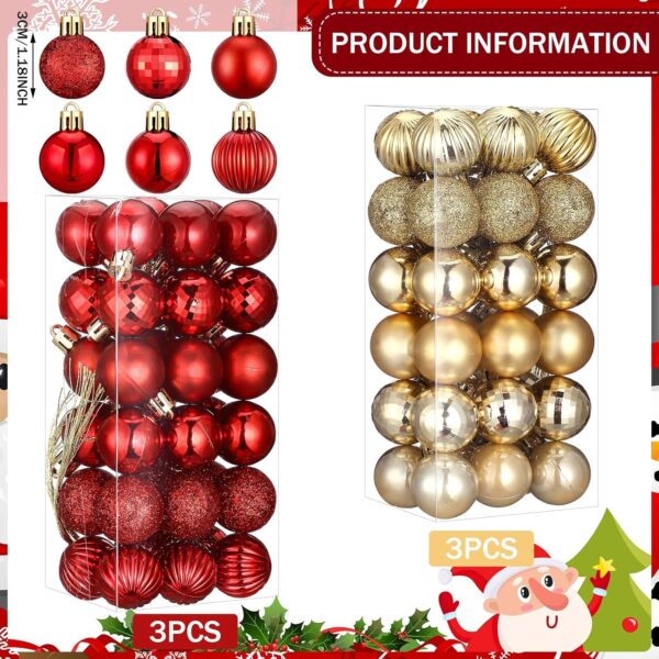 216 Pcs Mini Christmas Ball Ornament 1.18, 6 Styles (Red,Gold) 5