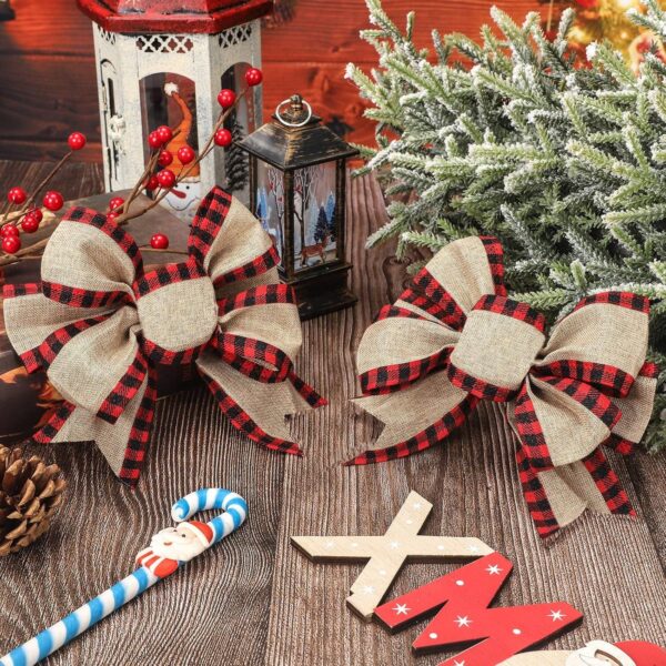 4 Pieces Christmas Burlap Plaid Bow (Red and Black) 5