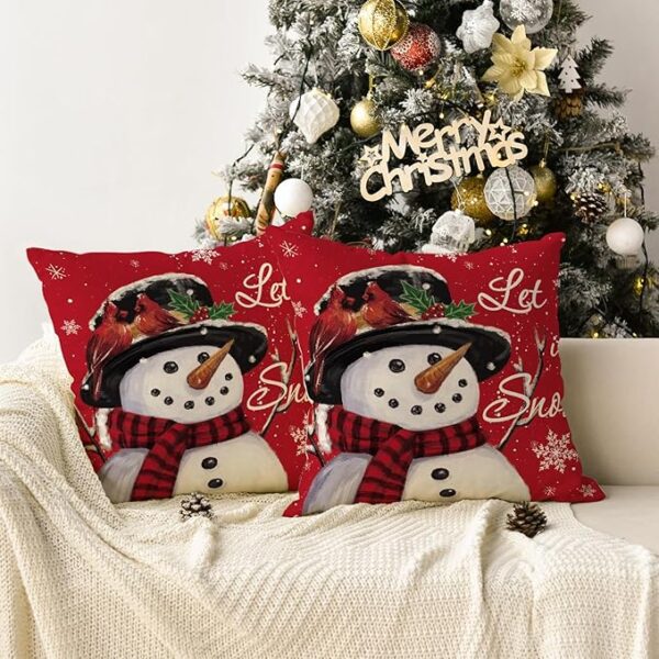 Snowman Christmas Red Throw Pillow Covers 5