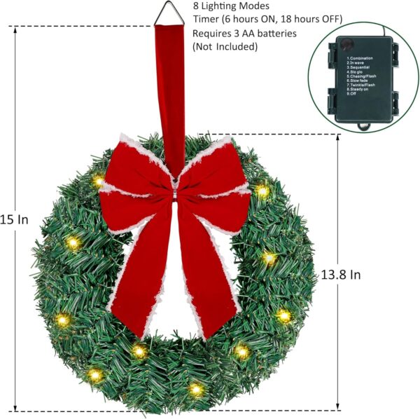 3 Pack Lighted Christmas Front Door Mini Wreath (Red Bow) 5