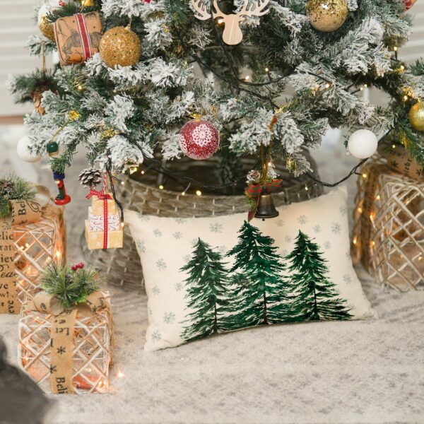 Watercolor Green Christmas Trees Snowflake Throw Pillow Cover, 12 x 20 Inch 5