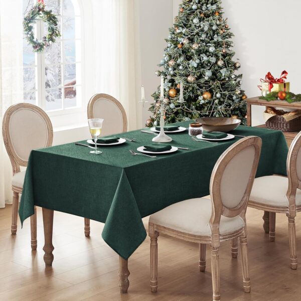 Christmas Linen Textured Rectangle Tablecloth (60 x 84,Green) 5