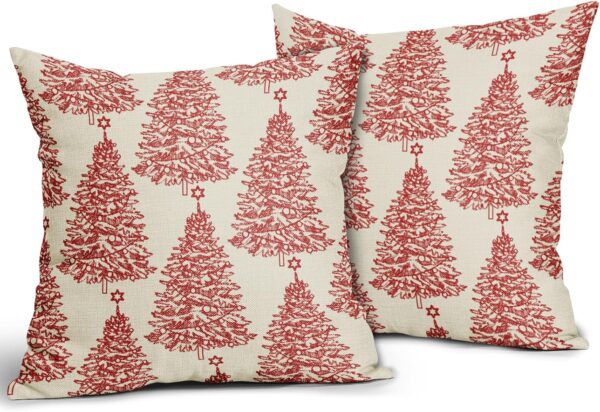Christmas Pillow Covers 18x18 Set of 2 Red Xmas Tree Star Rustic Winter Print 5