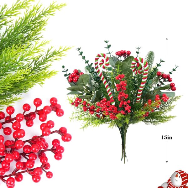 10 Pcs Christmas Flowers Artificial Pine Branches with Red Berry Stems 5