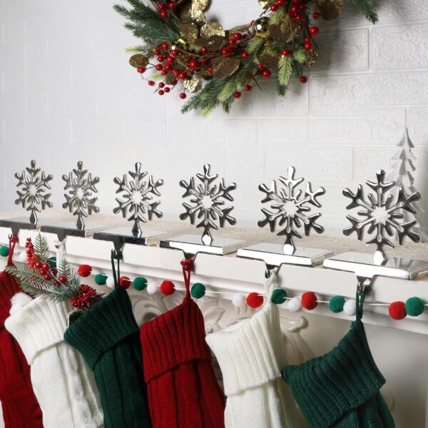 6 Pcs Christmas Snowflake Stocking Holder, Metal Christmas Stocking Hanger 5