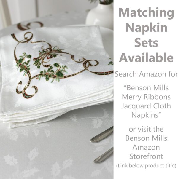 Merry Ribbons Engineered Printed Jacquard Fabric Christmas Table Cloth (60" x 104" Rectangular, Merry Ribbons) 5