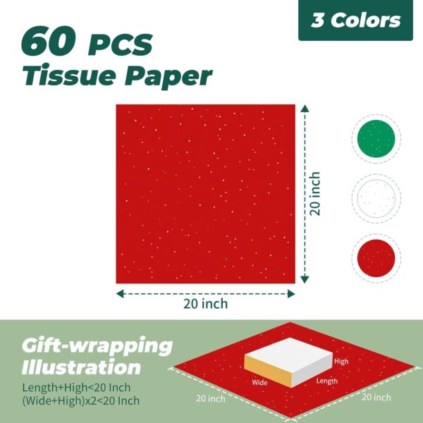 Glitter Christmas Tissue Paper for Gift Bags, 60 Sheets 20 x 20 Inches 5