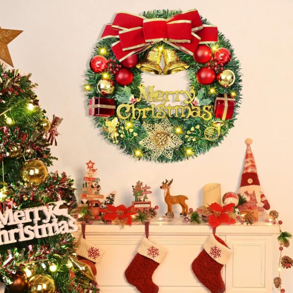 Christmas Wreaths for Front Door, 12" Christmas Wreath with Merry Christmas Sign 5