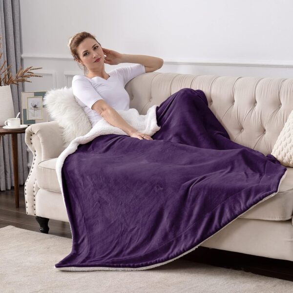 Sherpa Fleece Throw Blanket, Double-Sided Super Soft Luxurious Plush Blanket Throw Size, Aubergine, 50x60 inches 5