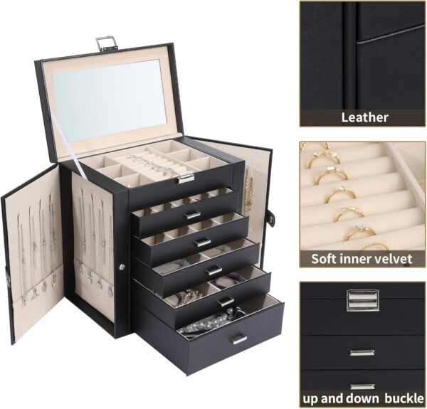 6 Layer Lockable Large Jewelry Holder Organizer with 5 Drawers (Black) 5