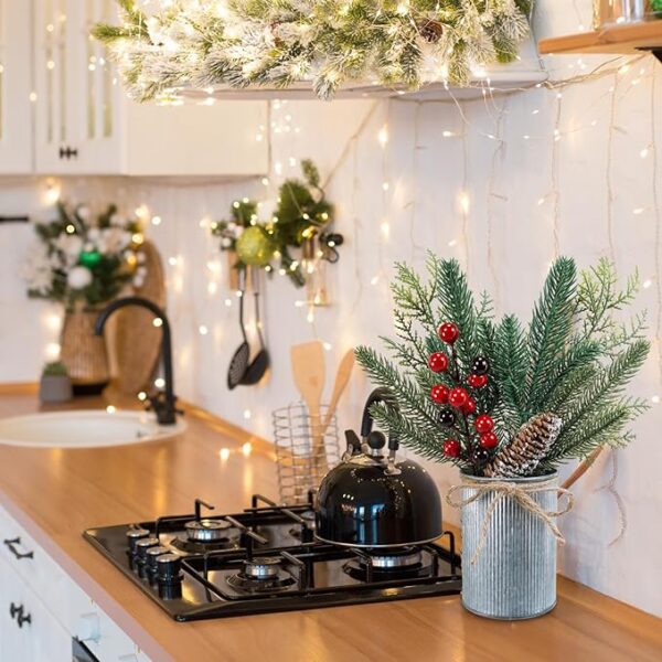 Christmas Farmhouse Centerpiece Rustic Wood Tray 3 Galvanized Pots 4