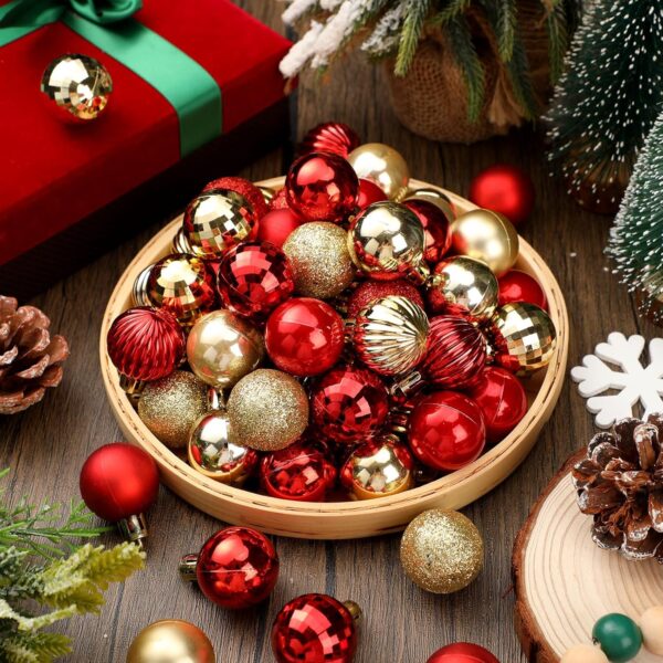 216 Pcs Mini Christmas Ball Ornament 1.18, 6 Styles (Red,Gold) 4