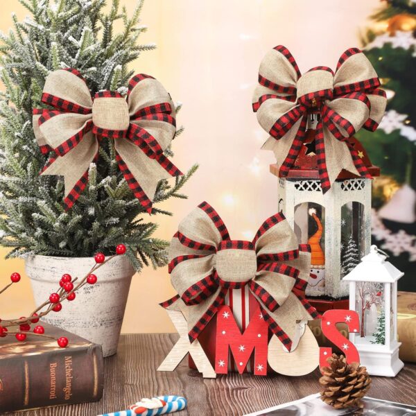 4 Pieces Christmas Burlap Plaid Bow (Red and Black) 4