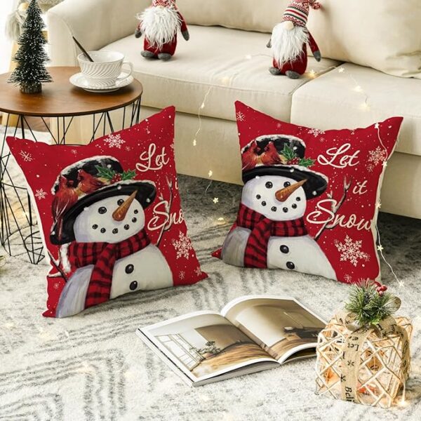 Snowman Christmas Red Throw Pillow Covers 4