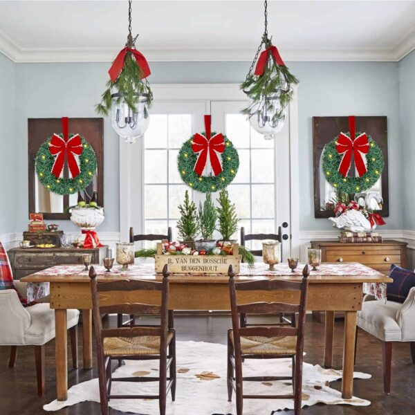 3 Pack Lighted Christmas Front Door Mini Wreath (Red Bow) 4