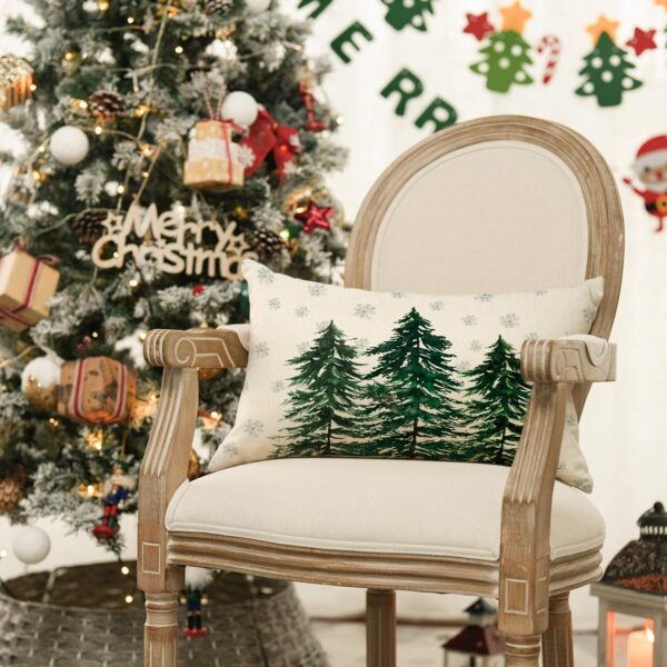 Watercolor Green Christmas Trees Snowflake Throw Pillow Cover, 12 x 20 Inch 4