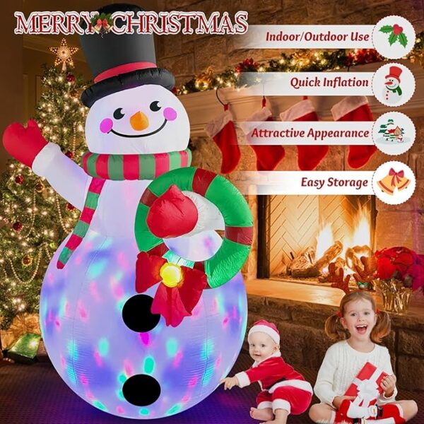 Inflatable Snowman Holding Garland Blow Up Yard Decoration 4