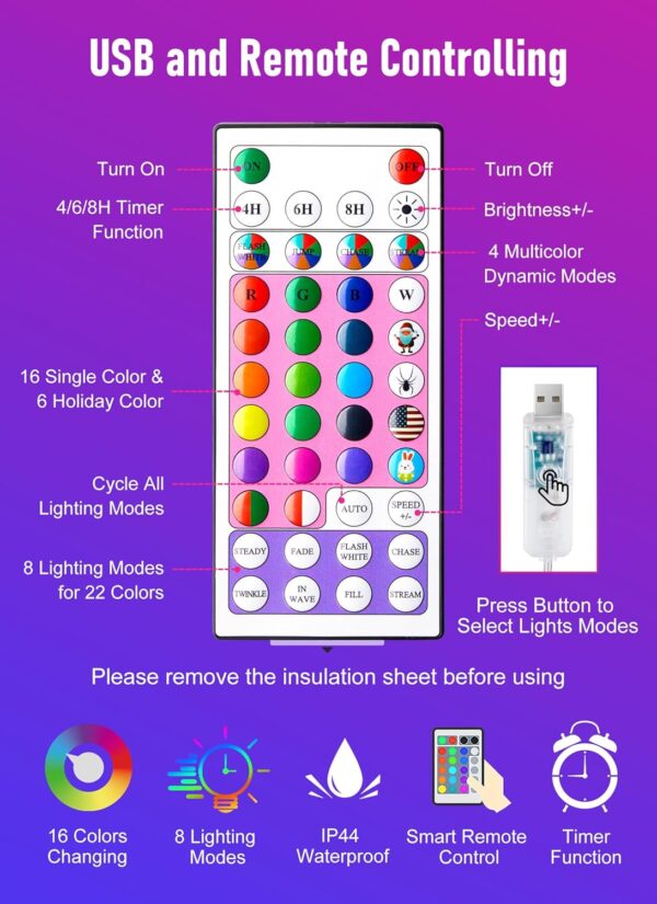 10FT Fairy Lights Color Changing - 100 LED 22 Colors Cluster Fairy Lights with Remote 5