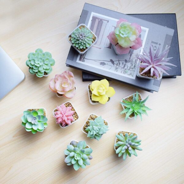 Artificial Faux Succulents in Pots Fake Plants Ceramic Arrangement 12 Set 4