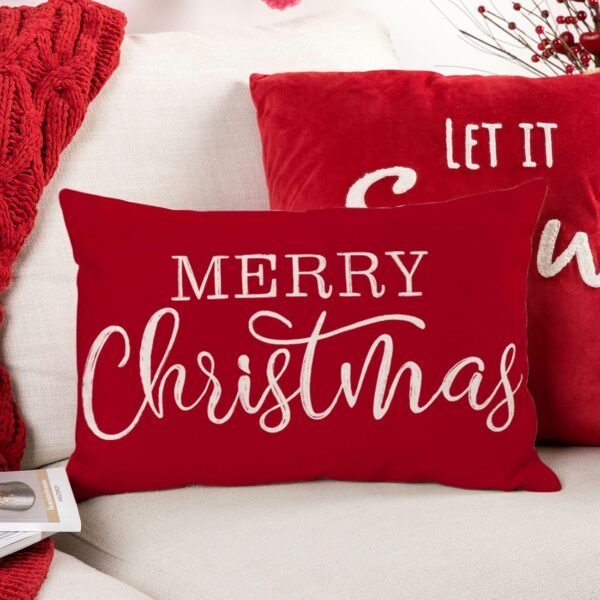 Red Christmas Lumbar Pillow Cover 12x20 Inches 4