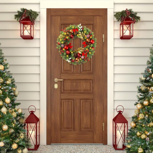 17 Inch Artificial Christmas Wreath for Front Door with 20 LED Lights 4