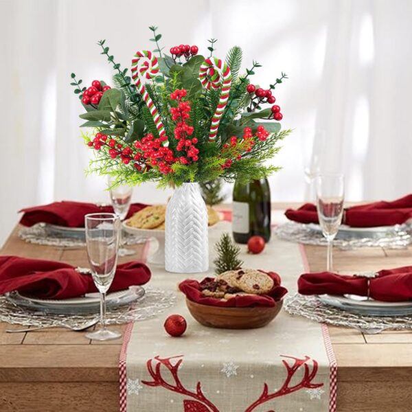 10 Pcs Christmas Flowers Artificial Pine Branches with Red Berry Stems 4