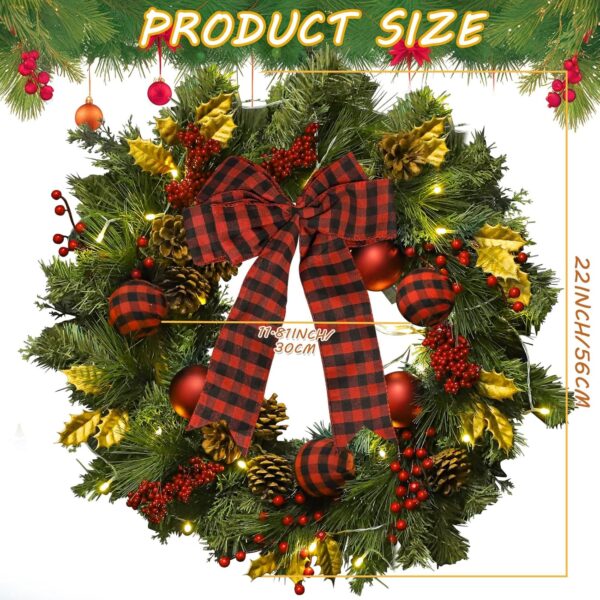 Green Christmas Door Wreath with Pine Branch,Christmas Ball Ornaments,Bows,Pine Cones,Berry 4