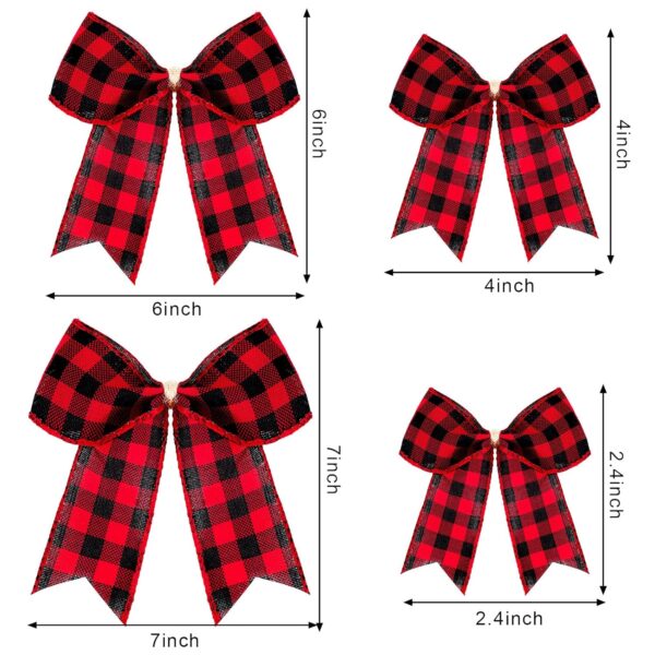 12 Pieces Buffalo Plaid Bows Burlap (Red and Black,2.4 x 2.4 Inch) 3