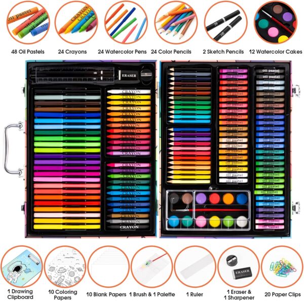 180 Piece Drawing Painting Art Kit with Clipboard and Coloring Papers 4