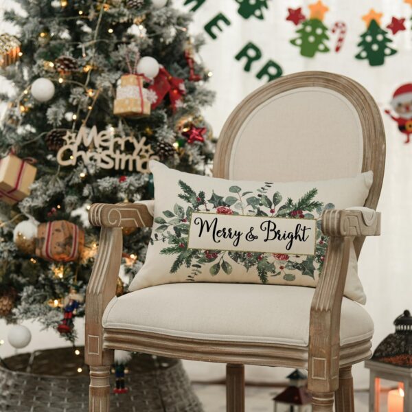 Christmas Merry & Bright Eucalyptus Mistletoe Throw Pillow Cover, 12 x 20 Inch 4