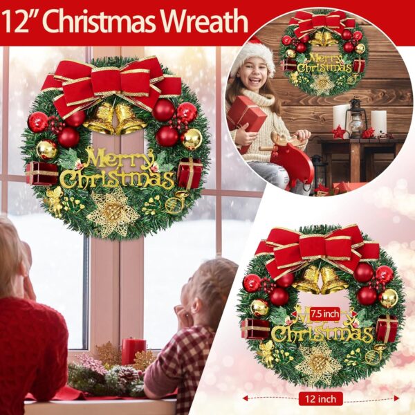 Christmas Wreaths for Front Door, 12" Christmas Wreath with Merry Christmas Sign 4