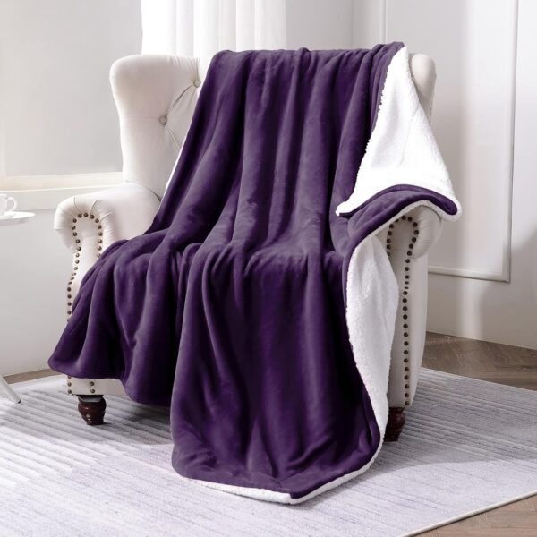 Sherpa Fleece Throw Blanket, Double-Sided Super Soft Luxurious Plush Blanket Throw Size, Aubergine, 50x60 inches 4