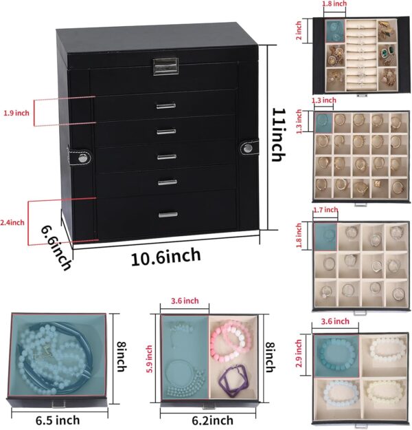 6 Layer Lockable Large Jewelry Holder Organizer with 5 Drawers (Black) 4