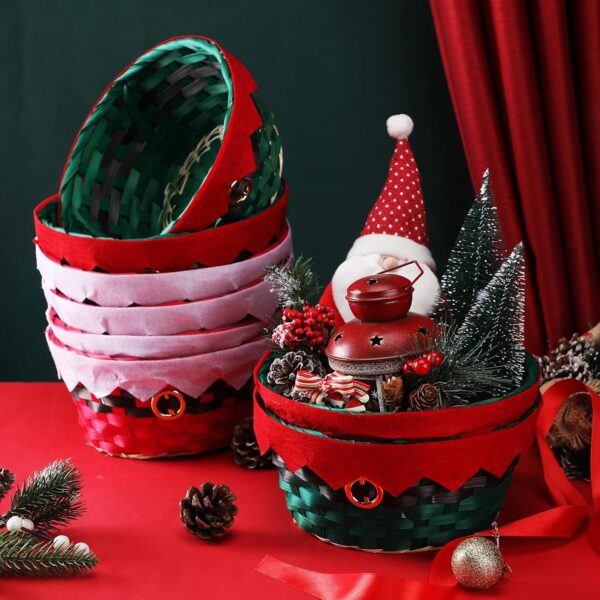 Christmas Round Bamboo Gift Baskets Woven (8 Pcs) 3