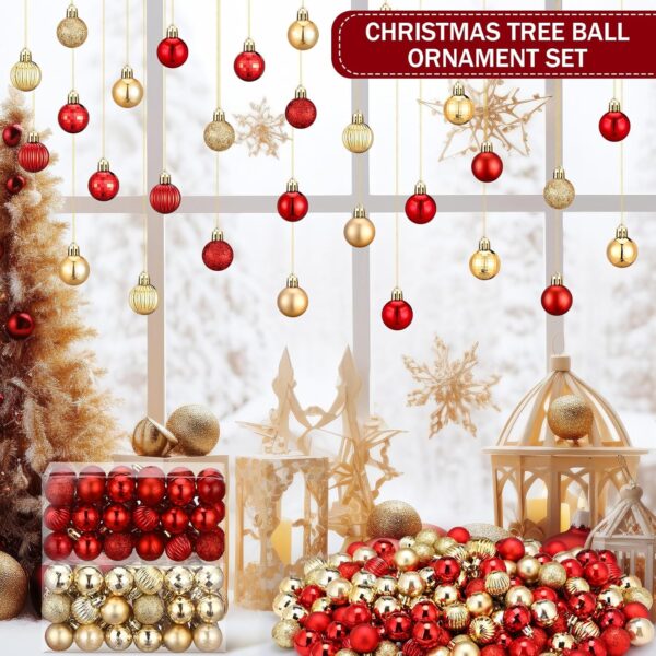 216 Pcs Mini Christmas Ball Ornament 1.18, 6 Styles (Red,Gold) 3