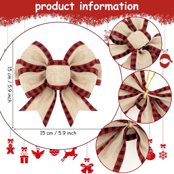 4 Pieces Christmas Burlap Plaid Bow (Red and Black) 3