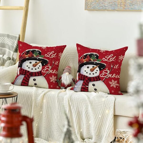 Snowman Christmas Red Throw Pillow Covers 3