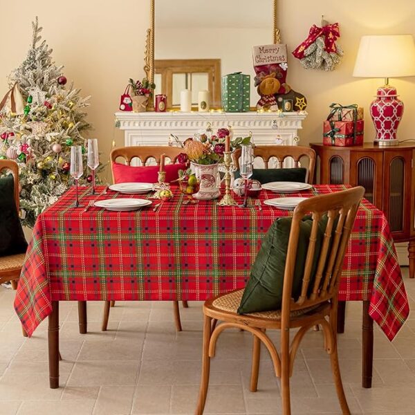 Christmas Rectangle Red Plaid Tablecloth 3
