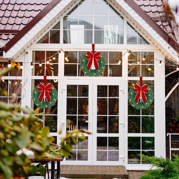 3 Pack Lighted Christmas Front Door Mini Wreath (Red Bow) 3