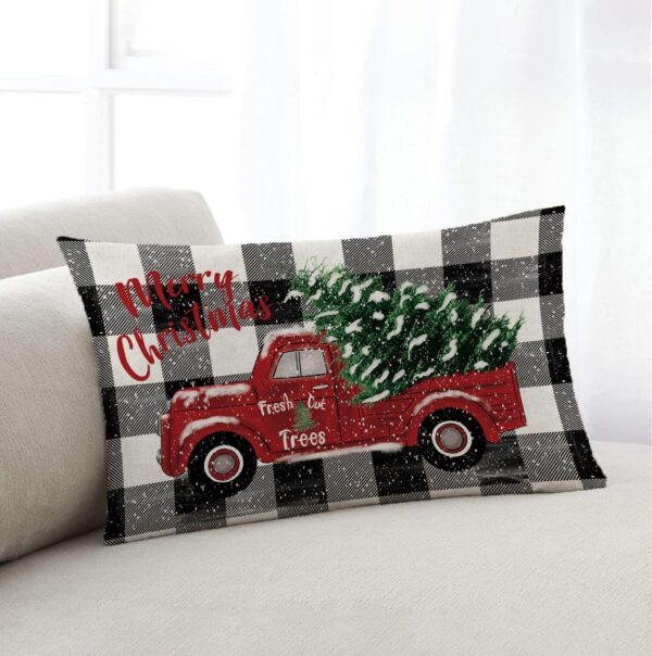 Christmas Pillow Cover Red Truck with Plaids Background 20 x 12 Inch 3