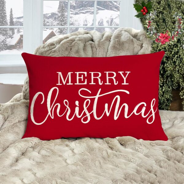 Red Christmas Lumbar Pillow Cover 12x20 Inches 3