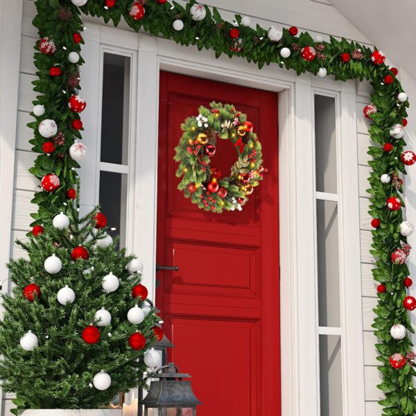 17 Inch Artificial Christmas Wreath for Front Door with 20 LED Lights 3