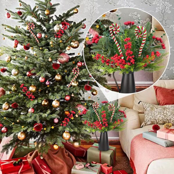10 Pcs Christmas Flowers Artificial Pine Branches with Red Berry Stems 3