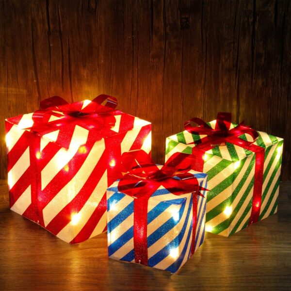 Set of 3 Lighted Gift Boxes Christmas Decorations 3