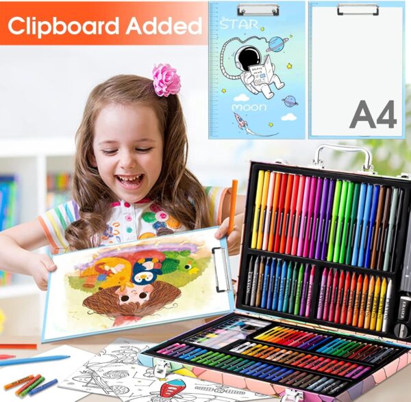 180 Piece Drawing Painting Art Kit with Clipboard and Coloring Papers 3