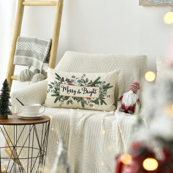 Christmas Merry & Bright Eucalyptus Mistletoe Throw Pillow Cover, 12 x 20 Inch 3