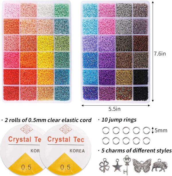 44000pcs 2mm Glass Seed Beads for Bracelet Making Kit, 48 Colors Small Beads, with 2 Storage Boxes 3